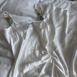 NWT Zara White Satin Effect Midi Slip Dress with Chain Straps Size M